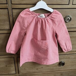 Cyrillus Red Gingham and Stars Kids Blouse Art Smock 3Y